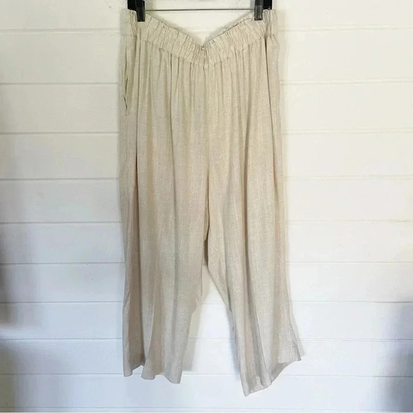 EUC Black Tape_ High Waist Wide Leg Beige Linen Blend Pants Size 2X